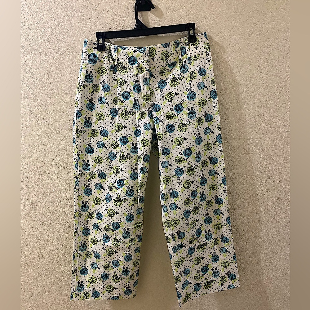 Floral/polka dot print cropped pants